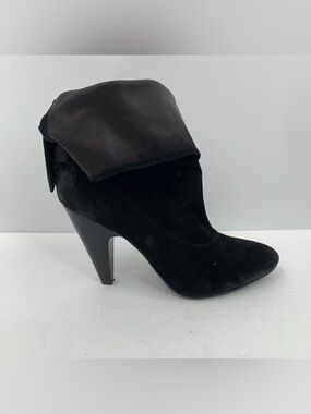 ASH Illusion black suede fold down ankle boots heel burnished leather 38.5 8